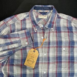 Weatherproof Vintage Mens Burnout Dove Blue Plaid Button Up Flannel Shirt Size M